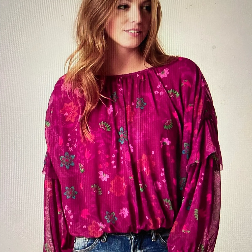 Free People Floral Blouse Sz XS